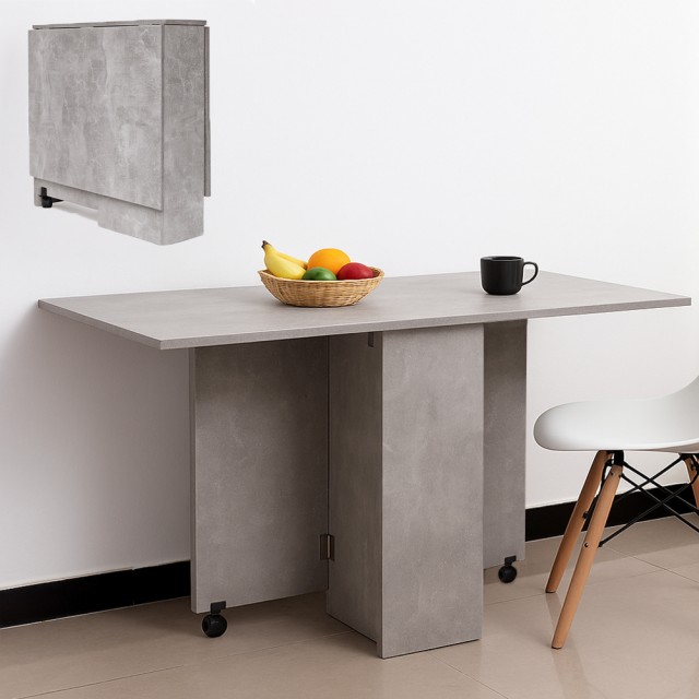 BAKAJI Τραπέζι Φαγητού Εξοικονόμησης Χώρου Πτυσσόμενο Γραφείο με Ρόδες Τσιμέντο 140x75x74cm 02842790