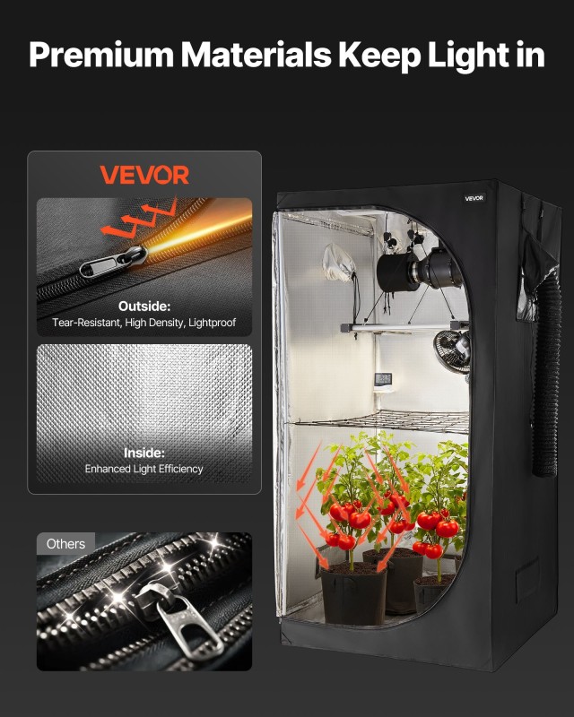 VEVOR Εσωτερικό Σετ Καλλιέργειας με Θερμοκήπιο 100x100x200 cm και Φωτισμό LED ZPTZ10010020TFH2Z001V2