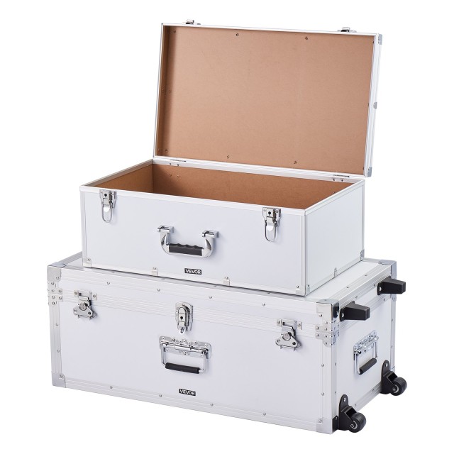 VEVOR Σετ 2 Μεταλλικών Κουτιά Αποθήκευσης με Κατασκευή Ξύλινες Βαλίτσες, Λευκή Ντουλάπα με Κλειδαριές DXJSCWX2833I84QAW001V0