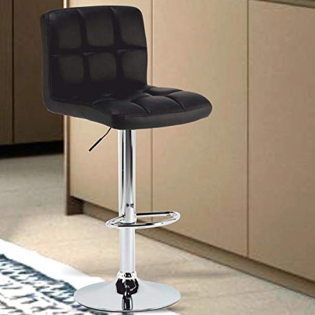 BAKAJI Σετ 2 Σκαμπό Μπαρ Κουζίνας με Μαύρο Οικολογικό Δέρμα και Υποπόδιο 02841802