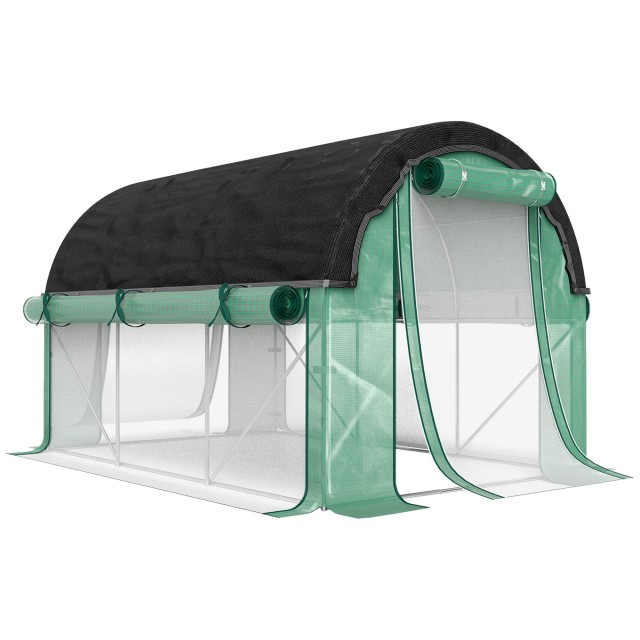 Outsunny Θερμοκήπιο Σήρα 3x2 m με Επιπλέον Σκίαση Δικτύου, Παράθυρα και Είσοδο με Φερμουάρ, σε PE και Ατσάλι, Πράσινο 84H-198V01GN