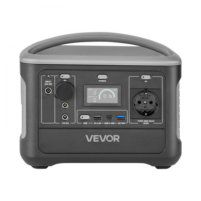 VEVOR Φορητός Σταθμός Ενέργειας 600W, Γεννήτρια 493Wh LiFePO4 με 7 Θύρες Εξόδου (Χωρίς Περιλαμβανόμενο Ηλιακό Πάνελ) DXCNDYWTYNB5I6NQI001V2