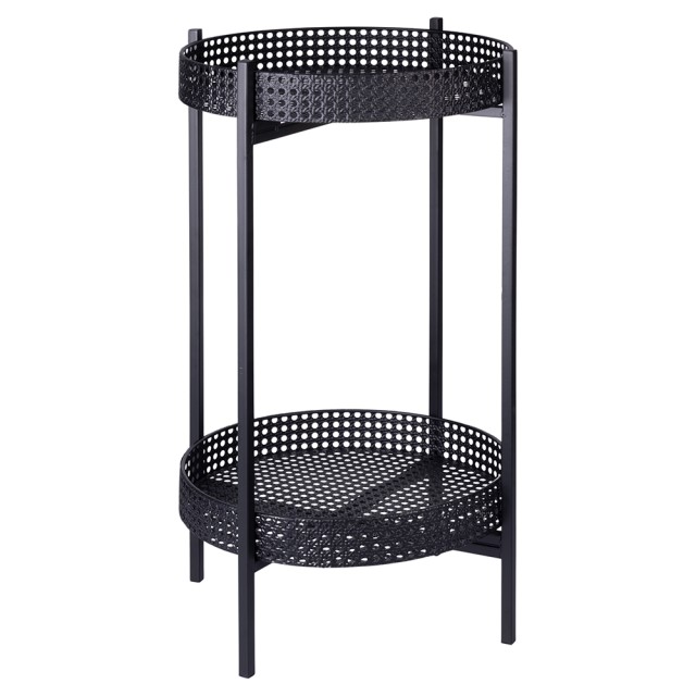 Galileo Πολυλειτουργικό τραπέζι Tavolino από σίδερο με 2 ράφια και όψη Viennese straw, μαύρη αναδιπλούμενη δομή Est. 5920962