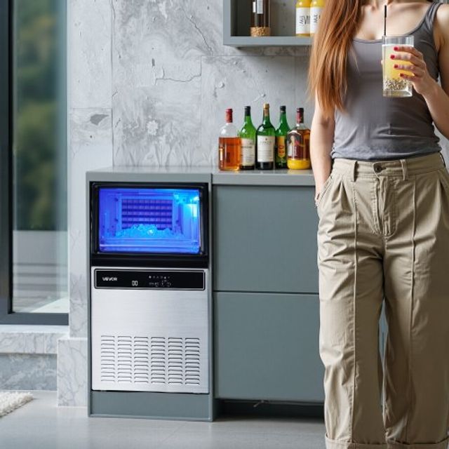 VEVOR Εμπορική Παγομηχανή, 59kg/24ωρη, Με Αποθήκη 15kg, 45 Κύβοι/Κύκλος, Ανοξείδωτο Ατσάλι, Ελεύθερης Τοποθέτησης & Υποπάγκια, με LED Οθόνη & Αυτοκαθαρισμό QSYYTSFBZBJ3042ZA001V2