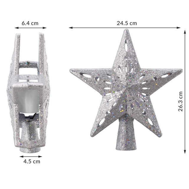 BAKAJI LED Προβολέας για Χριστουγεννιάτικο Δέντρο Σχήμα Αστέρι Ασημί Φωτεινό Παιχνίδι 02825823