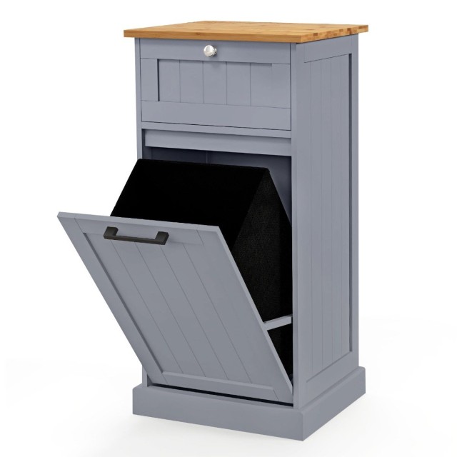 Costway Ντουλάπα ρούχων με καλάθι, συρτάρι και μπαμπού επιφάνεια τραπεζιού συλλέκτης ρούχων γκρι 40 x 37 x 82 εκ. HV10796GR