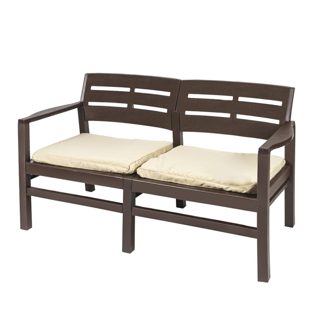 Galileo Σετ κήπου 4 θέσεων καφέ από πλαστικό PP με εφέ ξύλου και μπεζ μαξιλάρια Fiji Est 5906462