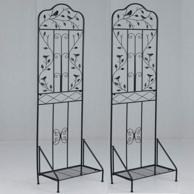 Costway Σετ 2 Τεμ. Μεταλλικός Διακοσμητικός Κήπος 3 σε 1 - Φράχτης & Ράφι Λουλουδιών & Στήριγμα Φυτών, Μαύρο 189,5 εκ. x 50 εκ. x 30 εκ. GT4486DK-2