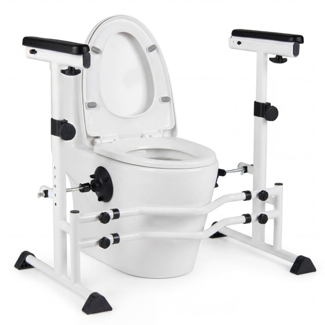 Costway Ρυθμιζόμενο αντιολισθητικό βοήθημα ανύψωσης τουαλέτας με πλαϊνά στηρίγματα, ασημί, 64-74 x 47 x 68,5-76,5 cm JH10032WH
