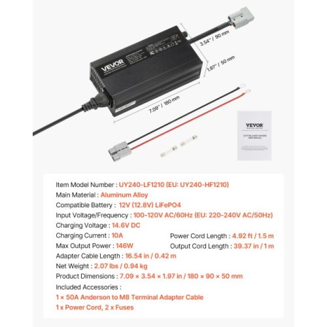 VEVOR Φορτιστής Μπαταρίας Λιθίου 12V 10A LiFePO4 για RV FCCDQ12V10A0L3AQH001V2