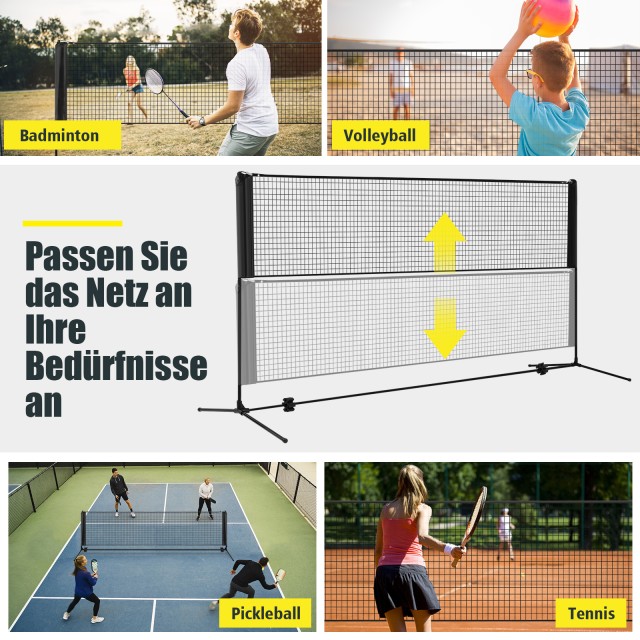 Costway Ρυθμιζόμενο Δίχτυ Μπάντμιντον με Βάση για Εξωτερικό Χώρο, Μαύρο, 155 x 102 x 310 cm SP38006DK