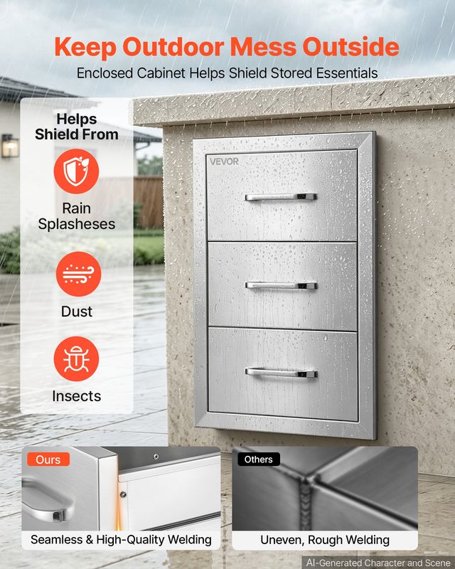 VEVOR Συρτάρια Εξωτερικής Κουζίνας 57 x 50,5 x 35,2 εκ. 3 Επιπέδων με Χερούλι για Νησίδα BBQ CGCTJ145W2056EBFI001V0