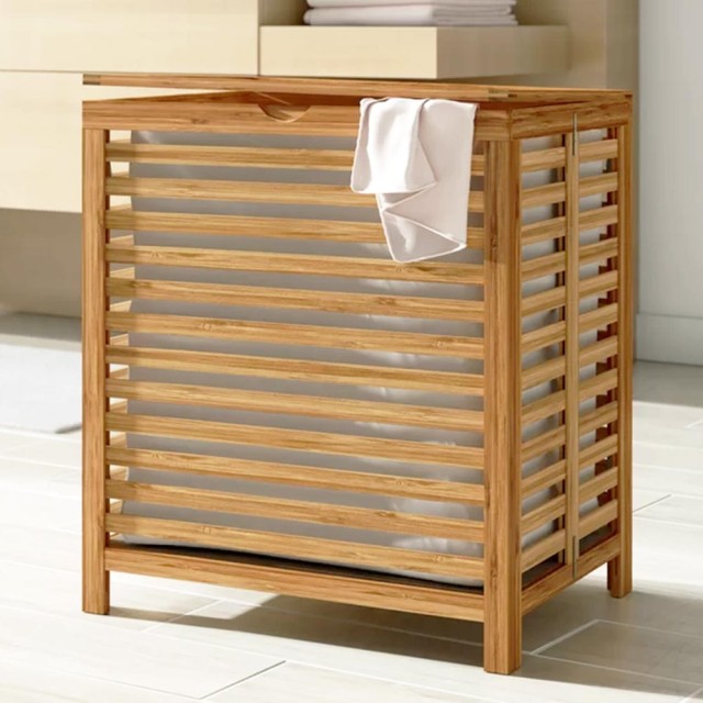 BAKAJI Καλάθι Άπλυτων Ρούχων από Μπαμπού και Ύφασμα 50x35x60εκ - Καλάθι Αποθήκευσης Ρούχων 02833618