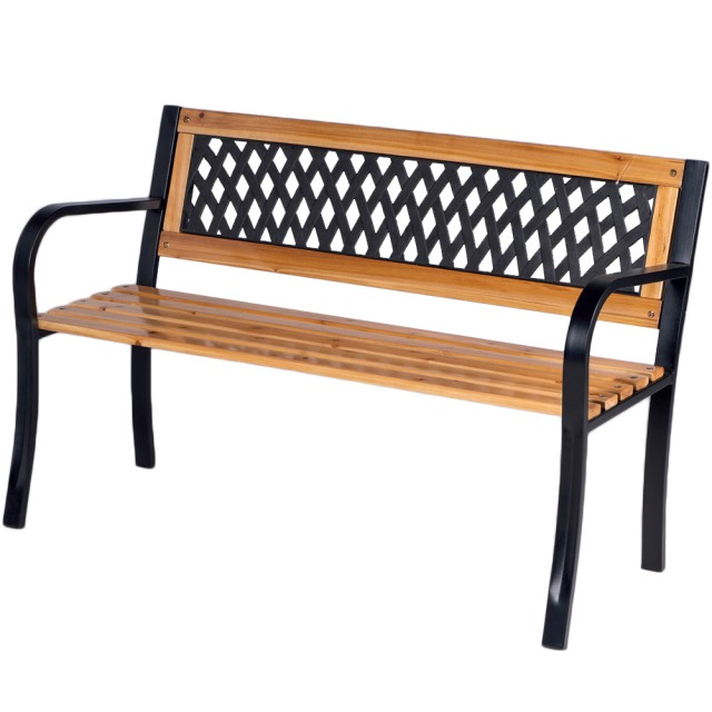 BAKAJI  Εξωτερικός πάγκος κήπου με ξύλινο κάθισμα και πλάτη, μεταλλική κατασκευή.  02839129