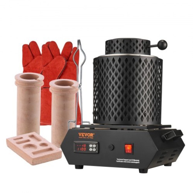 VEVOR Ηλεκτρικός Κλίβανος Τήξης Μετάλλων 1350W, 1150°C με Ψηφιακό Έλεγχο, Κεραμικοί Χωνευτήρια 1kg & 3kg, Λαβίδες & Γάντια για Χρυσό, Ασήμι, Αλουμίνιο, Χαλκό DRJLCGTCGGHS05CHA001V2