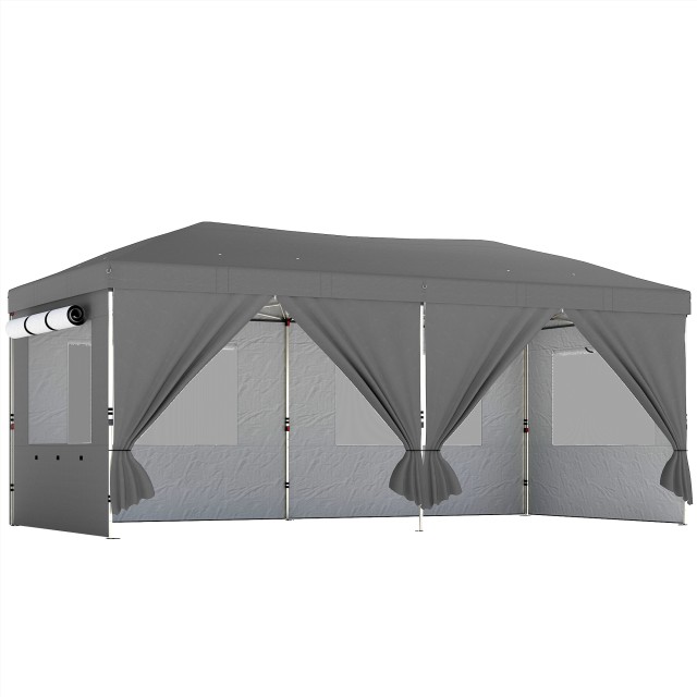 Outsunny Αναδιπλούμενο κιόσκι Pop-Up 3x6 μ. με 6 πλαϊνά τοιχώματα, σακιά άμμου, τσάντα μεταφοράς με ρόδες, UV50+, σκούρο γκρι 84C-794V00CG
