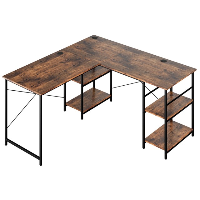 Costway Μετατρέψιμο Γραφείο Υπολογιστή 151 x 151 x 75 cm σε Σχήμα L με Ρυθμιζόμενα Ράφια και Ανθεκτική Μεταλλική Κατασκευή CB10462CF+
