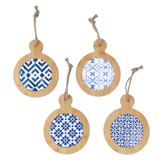 Galileo Σετ 8 τμχ Ξύλινη πλάκα κοπής από μπαμπού και κεραμικό με διακόσμηση μαγιόλικα 14,5x18,5cm Sibilla 5919435