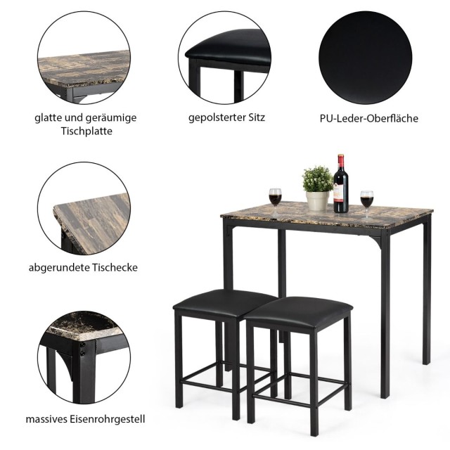 Σετ Τραπέζι Μπαρ με 2 Σκαμπό σε Χρώμα Καφέ Costway HW66121CF