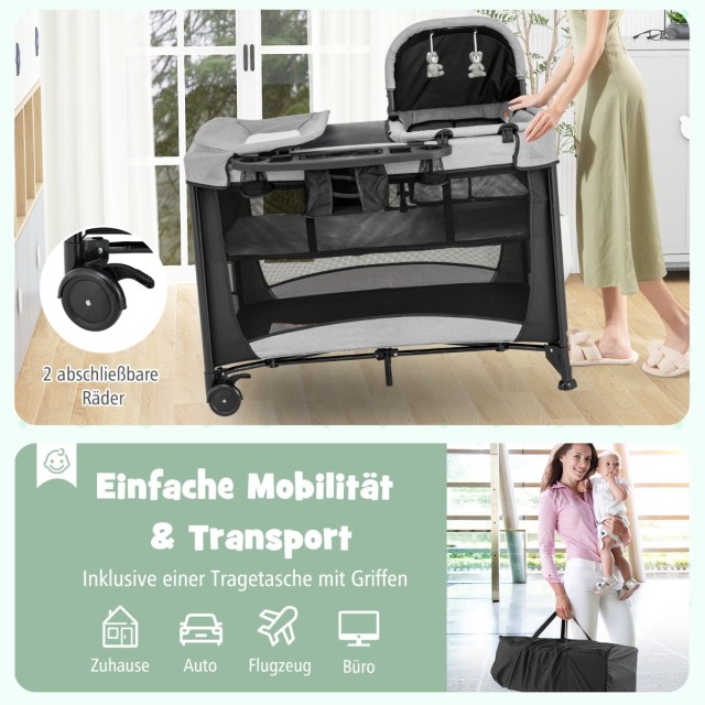 Costway Φορητό 5-σε-1 Πάρκο Μωρού με Αλλαξιέρα και Κούνια BC10250DE-DK