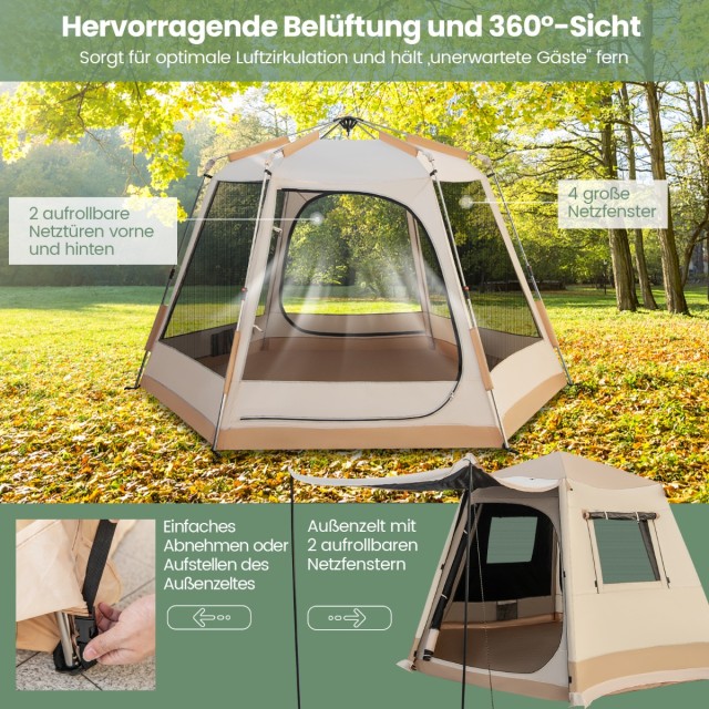 Costway Αυτόματη Σκηνή Καμπινγκ με Τσάντα Μεταφοράς - Διπλής Επίστρωσης (Μπεζ) NP11367