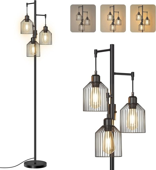 VASAGLE LED Επιδαπέδιο Φωτιστικό, Ρυθμιζόμενο, με 3 Λαμπτήρες, 29 x 32 x 176,5 cm LFL013BD02