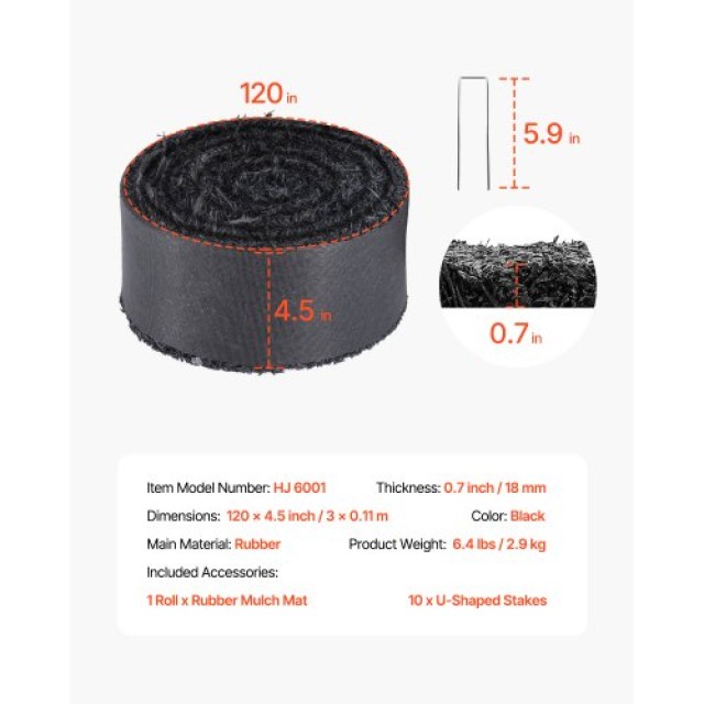 VEVOR Ρολό από Καουτσούκ για Τοπιοτεχνία 120 x 4.5 ιντσών - Μονοπάτι από Καουτσούκ για Κήπους XJJFGW1J120I8WZOZV0