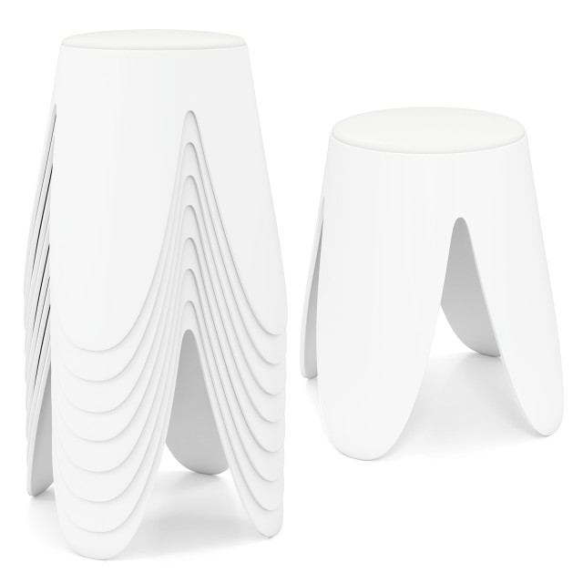 Costway Σετ 8 Στρογγυλών Στοιβαζόμενων Σκαμπό από Πλαστικό με Μαξιλάρι Καθίσματος, Λευκό 46 x 45 x 45 cm JV13429WH-8