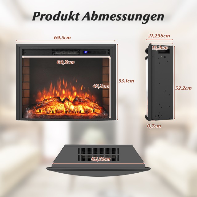Costway Ηλεκτρικό Τζάκι 1500W με Θέρμανση και Τηλεχειριστήριο και Προστασία Υπερθέρμανσης για Εντοιχισμό FP11000DE-26