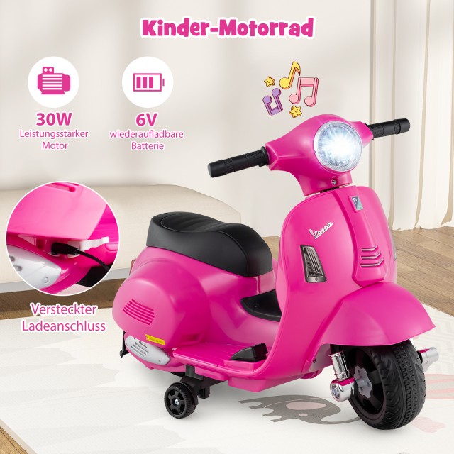 Costway  Αδειοδοτημένο Παιδικό Ηλεκτρικό Μοτό Vespa 6V με LED Φώτα - Ροζ Χρώμα TQ10310DE-PI