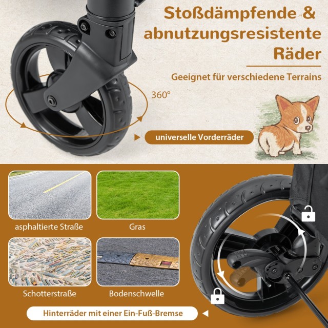 Costway Πολυλειτουργικό Καροτσάκι Κατοικιδίων για Μεσαία και Μεγάλα Σκυλιά PW10075GR