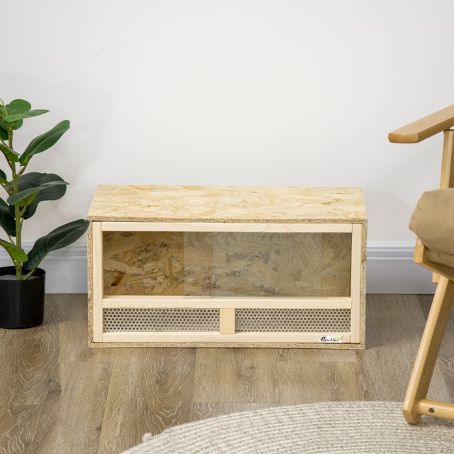 Ξύλινο Ενυδρείο για Ερπετά / Terrarium με Συρόμενες Γυάλινες Πόρτες και Πάνελ με Δίχτυ 60x29.5x29.5cm D40-028V00ND PawHut