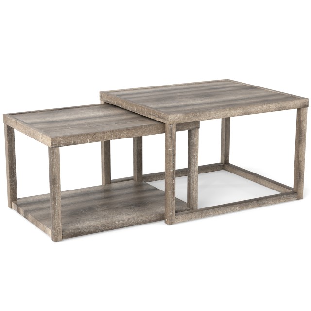 Costway Σετ 2 Τεμάχια Ορθογώνιοι Επιτραπέζιοι Στοιβαζόμενοι Καναπέδες με Αποθηκευτικό Χώρο για Σαλόνι σε Στυλ Αγροικίας HV10789GR