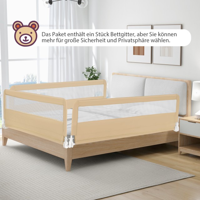 Costway 180 εκ. Μπεζ Πτυσσόμενο Κάγκελο Κρεβατιού με Ζώνες Ασφαλείας BS10045MS