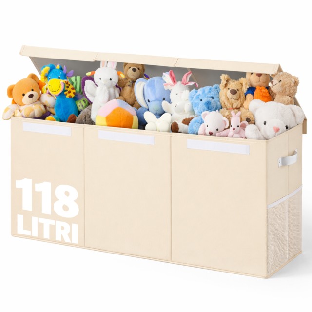 BAKAJI Κουτί με 3 Χωρίσματα Μπεζ Καλάθι Τακτοποίησης Παιχνιδιών Πολυχρηστικός Οργανωτής 91.5 cm x 32 cm x 40.5 cm 02001862