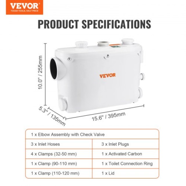 Αντλία Μακερατέρ VEVOR 500W για Τουαλέτα & Νεροχύτη MTJZ500W8MWC3PI5XV2