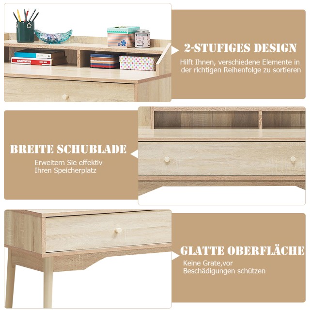 Costway  Πολυλειτουργικό Γραφείο Υπολογιστή με Ράφια και Συρτάρι από Καουτσούκ Ξύλο HW63447NA