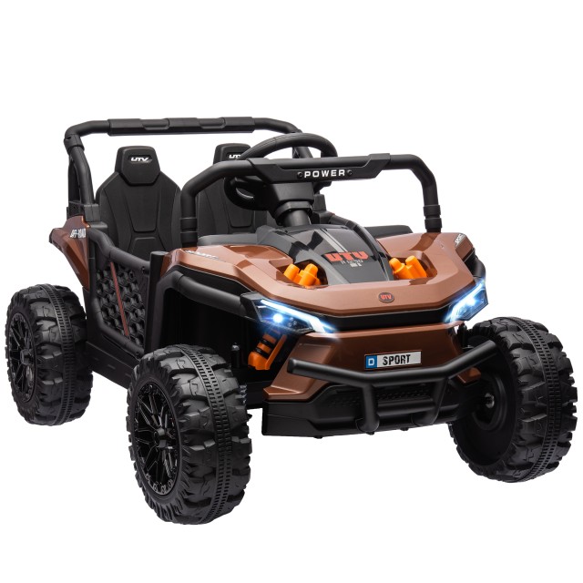 AIYAPLAY Παιδικό Ηλεκτρικό UTV 12V με Ζώνη, Τηλεχειριστήριο, Ανάρτηση, USB, 3-6 χλμ/ώρα, 3-5 Ετών, Καφέ 370-348V90BN