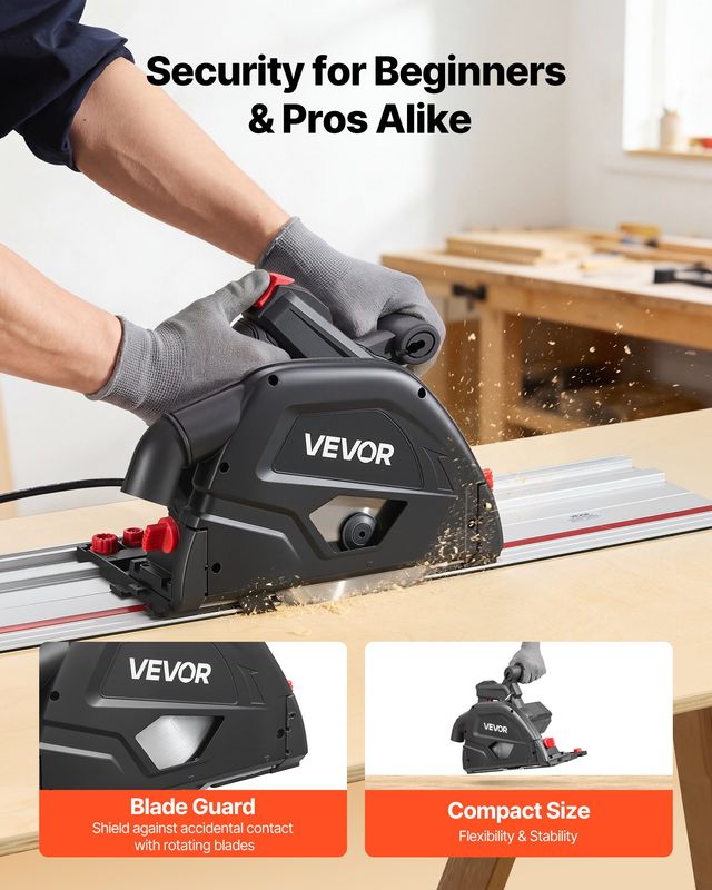 VEVOR Σετ Βυθιζόμενης Σέγας 165.1 mm με Δίσκο 48 Δοντιών, Ρύθμιση Γωνίας 0-45°, Βάθος Κοπής 55 mm, Μαύρο JLGDJ1200W65PJ2R1001V2