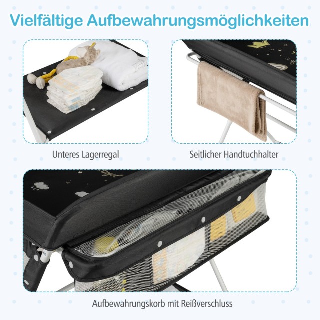 Costway Φορητό πτυσσόμενο αλλαξιέρα με ρυθμιζόμενο ύψος 3 επιπέδων 81 x 66,5 x 95-101 cm Μαύρο AC10044BK