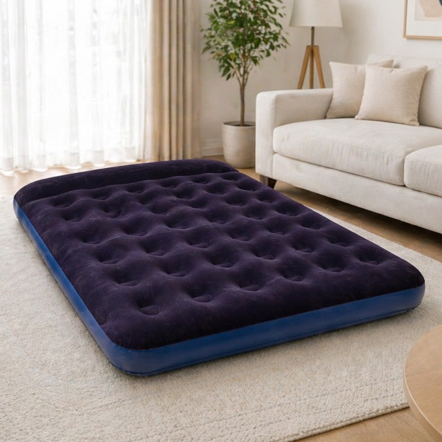 BAKAJI Διπλό Φουσκωτό Στρώμα Ύπνου Μπλε με Επένδυση Flock, Εργονομικό για Κάμπινγκ 191x137x22εκ. 02002236