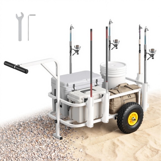 VEVOR Καρότσι Ψαρέματος Παραλίας 90,7 kg με Ατσάλινο Σκελετό, Ρόδες Παντός Εδάφους 280 mm και 7 Θήκες Καλαμιών KJSYJCCGKJKHRRL01001V0