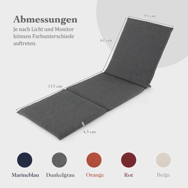 Costway Σετ 2 Μαξιλάρια για Ξαπλώστρα Κήπου 182 x 59 x 4,5 εκ., Σκούρο Γκρι, 4,5 x 59 x 182 cm NP11525HS-2