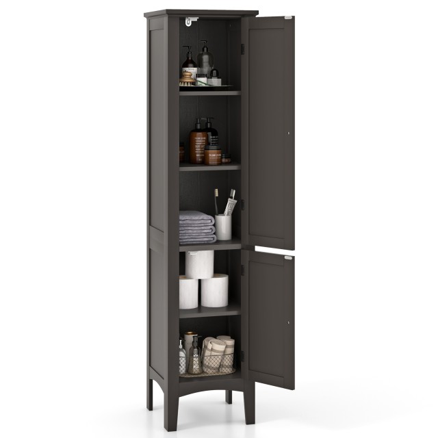 Costway Στενό Ντουλάπι Μπάνιου με 5 Ράφια & 2 Πόρτες με Περσίδες & Σύστημα Ασφάλισης Ανατροπής 160 x 37 x 37 εκ.  JV11369CF