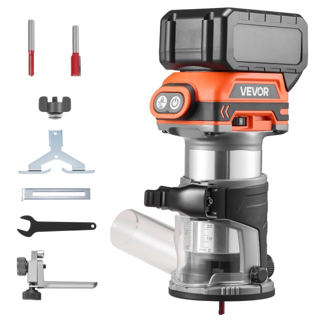 VEVOR Ασύρματη Φρέζα Ξύλου Brushless, Συμβατή με Μπαταρίες Makita, με Σταθερή Βάση και Απορροφητήρα Σκόνης WXKBJGDSDZJSCXNH7001V9