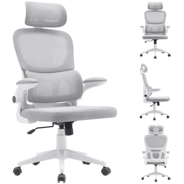 BAKAJI Καρέκλα Γραφείου από Ύφασμα Αντιιδρωτικό Ανοιχτό Γκρι και Λευκό Πολυθρόνα Γραφείου 02840755