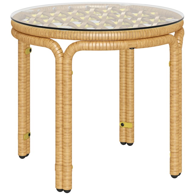 Outsunny Στρογγυλό Τραπέζι Κήπου Rattan & Γυαλί, Ø50x44 εκ, Κίτρινο Boho Chic 867-280V00YL