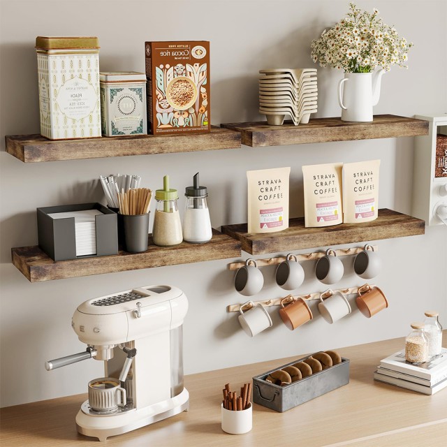 BAKAJI Σετ 4 Ράφια Τοίχου από Δρυς Ξύλο Πολυχρηστική Ραφιέρα Τοίχου 02841408