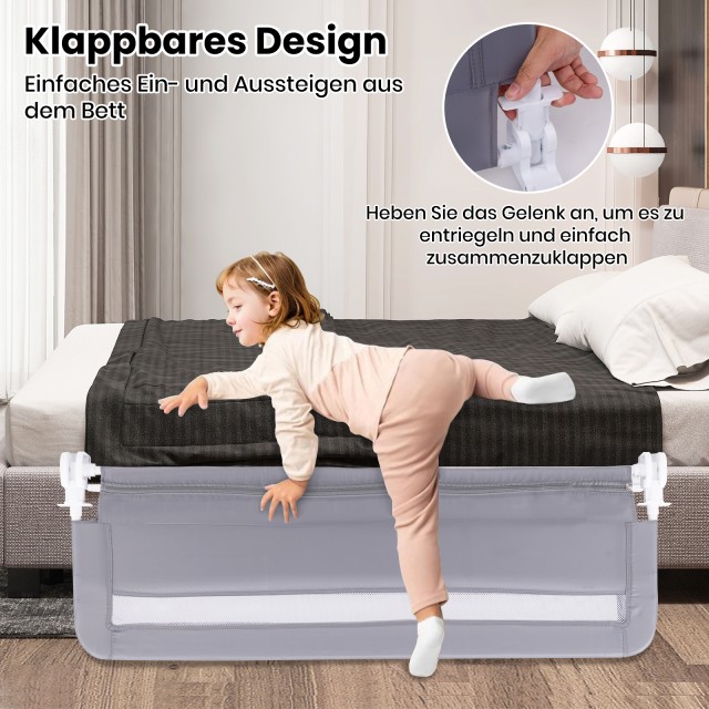 Costway Πτυσσόμενο Προστατευτικό Κρεβατιού για Νήπια με Αφαιρούμενο Πλενόμενο Κάλυμμα σε Γκρι 120 εκ BS10046GR