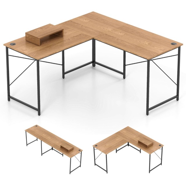 Costway Γραφείο Υπολογιστή σε Σχήμα L, Μετατρέψιμο Γωνιακό Γραφείο με Αποσπώμενη Βάση Οθόνης, Φυσικό, 74,5 x 150 x 150 cm CB10791NA